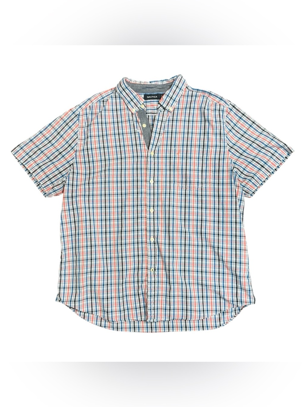 Nautica Men’s Short-Sleeve Plaid Button-Down Shirt size XL
